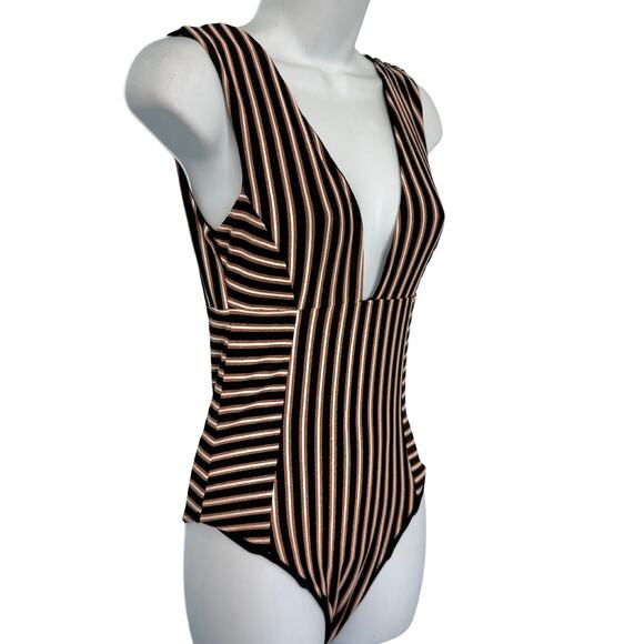 L Space Black Rose Gold White Striped Deep V Neck One Piece Swimsuit size 4 - Picture 8 of 11